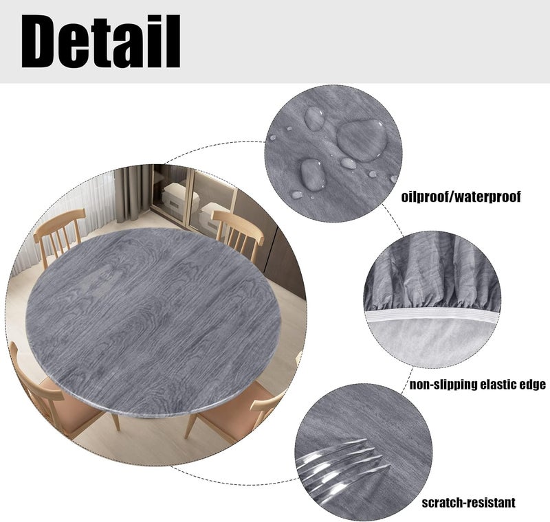 LUSHVIDA Round Waterproof Table Cover Elastic Tablecloth Vinyl Fitted Table Cover Elastic Edged Plastic Table Cloth (Wood Gray, Best for Up to 45"-56" Round) - Image 4